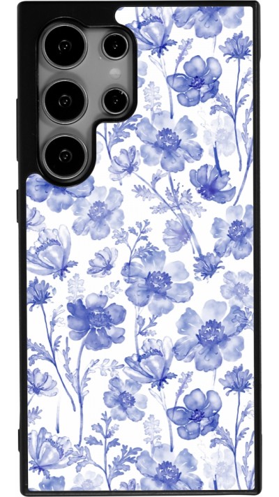 Samsung Galaxy S25 Ultra Case Hülle - Silikon schwarz Spring 23 watercolor blue flowers