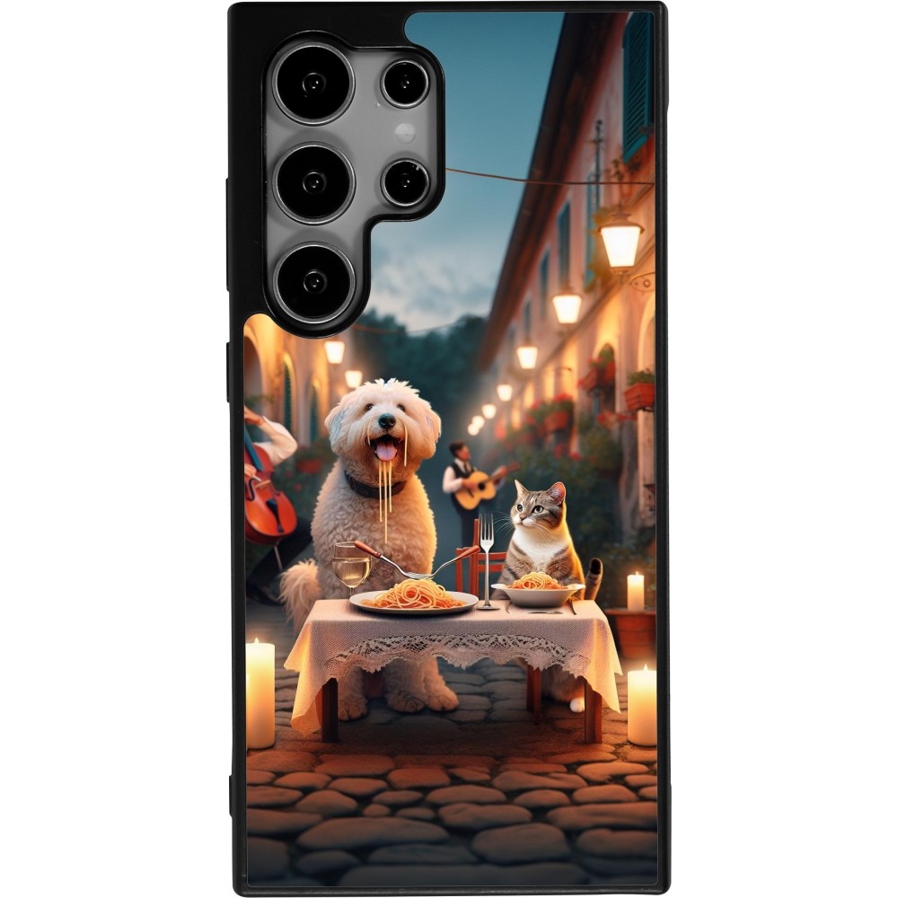 Samsung Galaxy S25 Ultra Case Hülle - Silikon schwarz Valentin 2024 Hund & Katze Kerzenlicht