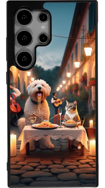 Samsung Galaxy S25 Ultra Case Hülle - Silikon schwarz Valentin 2024 Hund & Katze Kerzenlicht