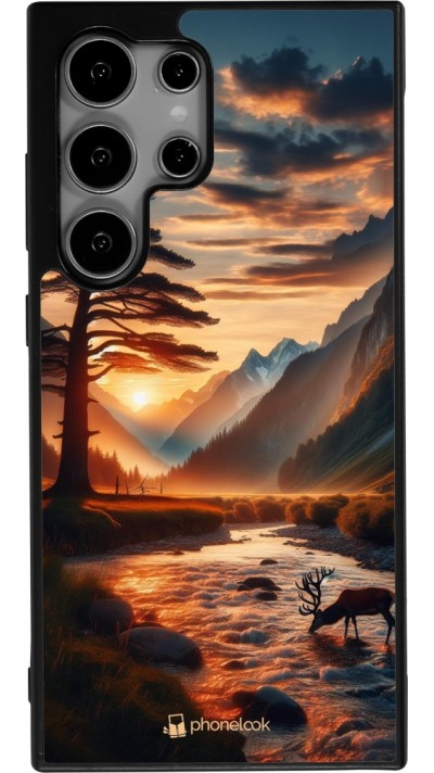 Samsung Galaxy S25 Ultra Case Hülle - Silikon schwarz Tal Sonnenuntergang Hirsch Baum