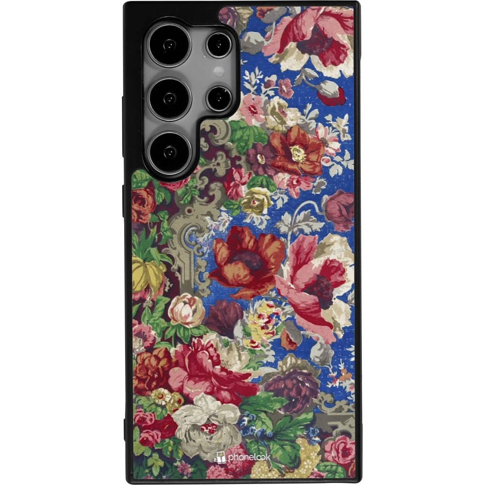 Samsung Galaxy S25 Ultra Case Hülle - Silikon schwarz Vintage Art Flowers