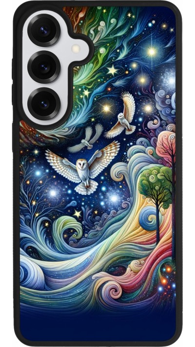 Coque Samsung Galaxy S26+ - Silicone rigide noir hibou volant floral