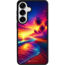 Coque Samsung Galaxy S26+ - Silicone rigide noir Plage coucher soleil flashy