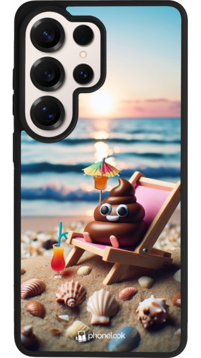 Samsung Galaxy S26 Ultra Case Hülle - Silikon schwarz Kackhaufen Emoji auf Liegestuhl