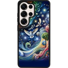 Coque Samsung Galaxy S26 Ultra - Silicone rigide noir hibou volant floral