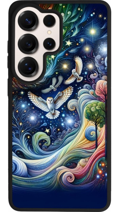 Coque Samsung Galaxy S26 Ultra - Silicone rigide noir hibou volant floral