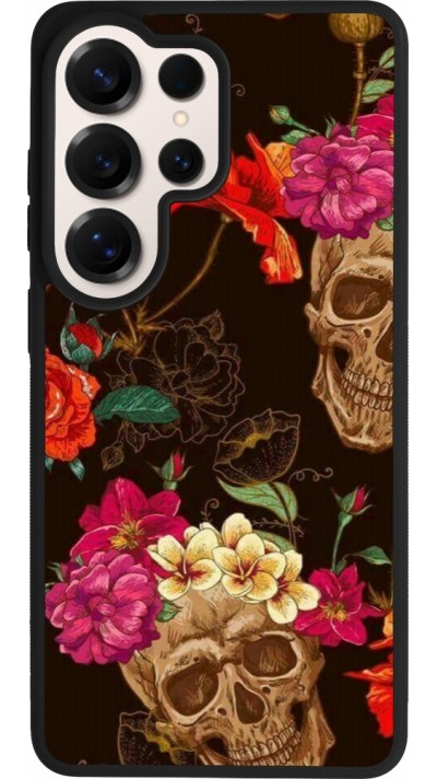 Samsung Galaxy S26 Ultra Case Hülle - Silikon schwarz Skulls and flowers
