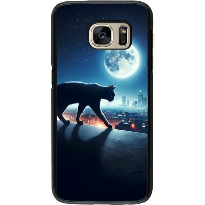 Samsung Galaxy S7 Case Hülle - Schwarze Katze unter dem Vollmond