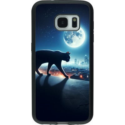 Samsung Galaxy S7 Case Hülle - Silikon schwarz Schwarze Katze unter dem Vollmond