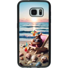 Samsung Galaxy S7 Case Hülle - Silikon schwarz Kackhaufen Emoji auf Liegestuhl