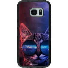 Hülle Samsung Galaxy S7 - Silikon schwarz Red Blue Cat Glasses