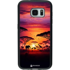 Samsung Galaxy S7 Case Hülle - Silikon schwarz Safari Sonnenuntergang Wildtiere