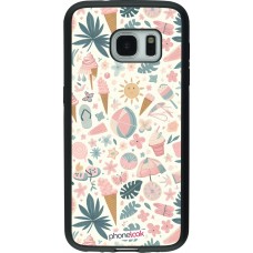Samsung Galaxy S7 Case Hülle - Silikon schwarz Sommer Pink Muster