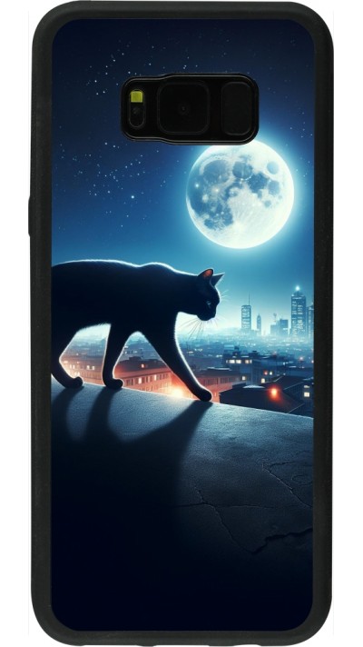 Samsung Galaxy S8+ Case Hülle - Silikon schwarz Schwarze Katze unter dem Vollmond