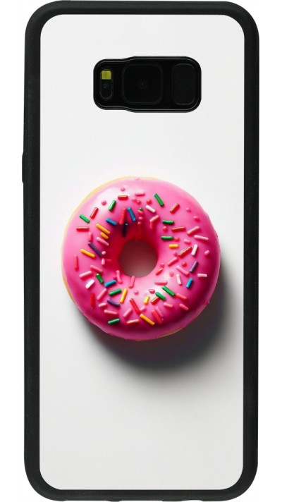 Samsung Galaxy S8+ Case Hülle - Silikon schwarz Weisser Hintergrund, pinker Donut