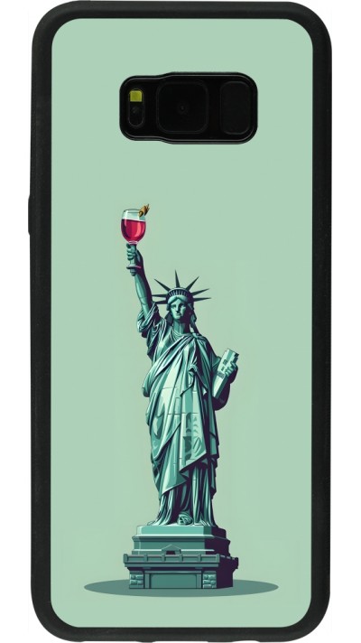 Coque Samsung Galaxy S8+ - Silicone rigide noir Wine Statue de la liberté avec un verre de vin