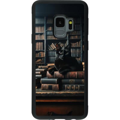 Samsung Galaxy S9 Case Hülle - Silikon schwarz Katze Bücher dunkel