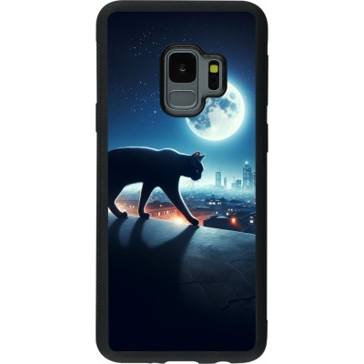 Samsung Galaxy S9 Case Hülle - Silikon schwarz Schwarze Katze unter dem Vollmond