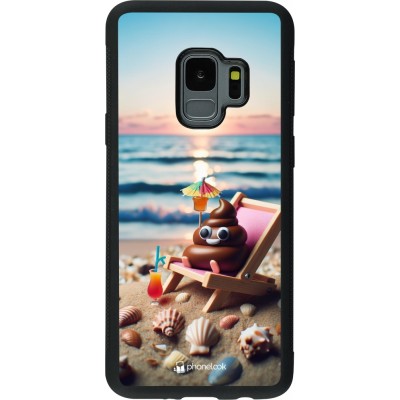 Samsung Galaxy S9 Case Hülle - Silikon schwarz Kackhaufen Emoji auf Liegestuhl