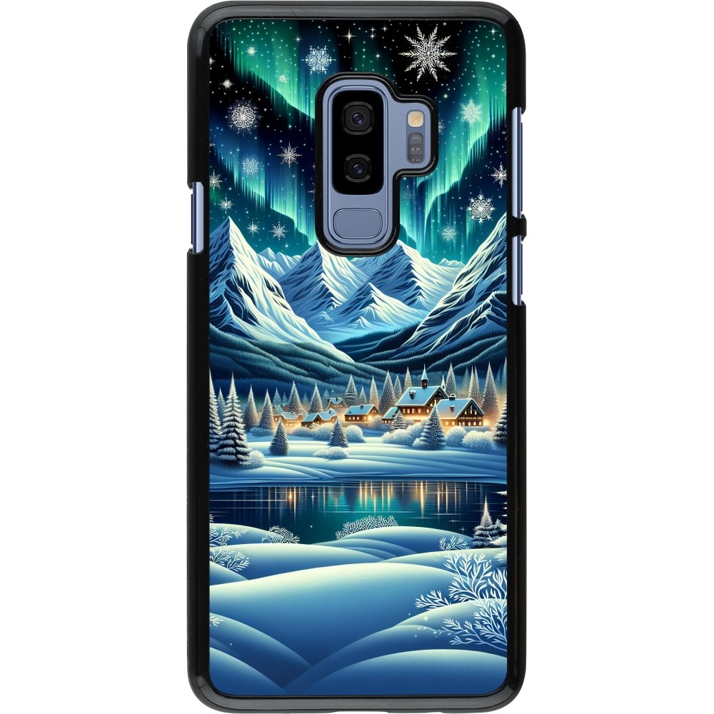Samsung Galaxy S9+ Case Hülle - Verschneites Bergdorf am See in der Nacht