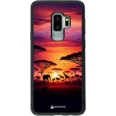 Samsung Galaxy S9+ Case Hülle - Silikon schwarz Safari Sonnenuntergang Wildtiere