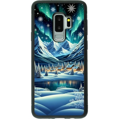 Samsung Galaxy S9+ Case Hülle - Silikon schwarz Verschneites Bergdorf am See in der Nacht