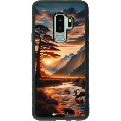 Samsung Galaxy S9+ Case Hülle - Silikon schwarz Tal Sonnenuntergang Hirsch Baum