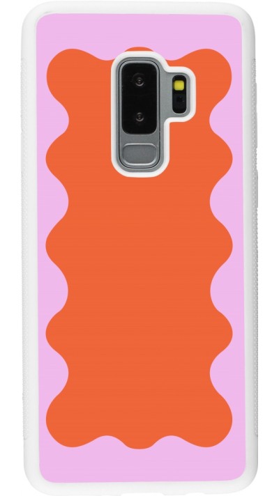 Samsung Galaxy S9+ Case Hülle - Silikon weiss Wavy Rectangle Orange Pink