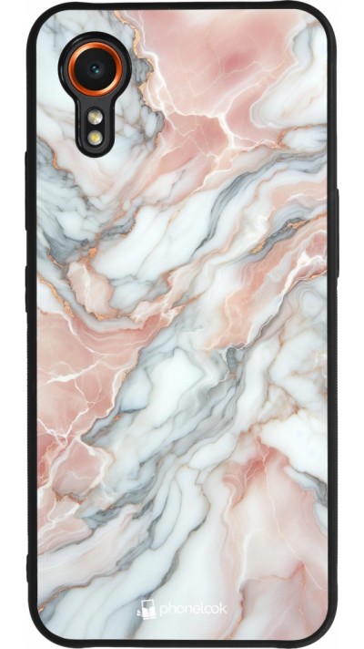 Coque Samsung Galaxy XCover 7 - Silicone rigide noir Marbre Rose Lumineux