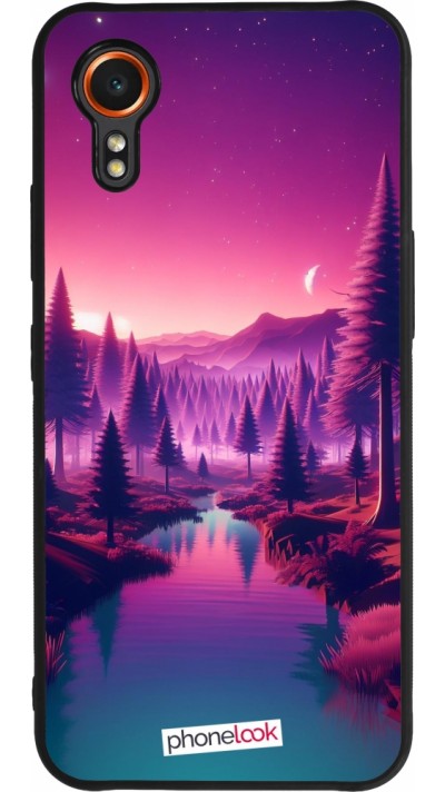 Coque Samsung Galaxy XCover 7 - Silicone rigide noir Paysage Violet-Rose