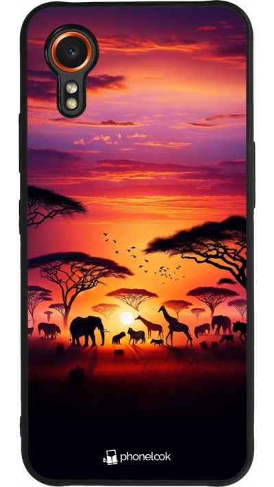 Coque Samsung Galaxy XCover 7 - Silicone rigide noir Safari sunset wildlife