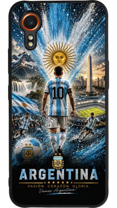 Coque Samsung Galaxy XCover 7 - Silicone rigide noir Football Argentine splash 2026