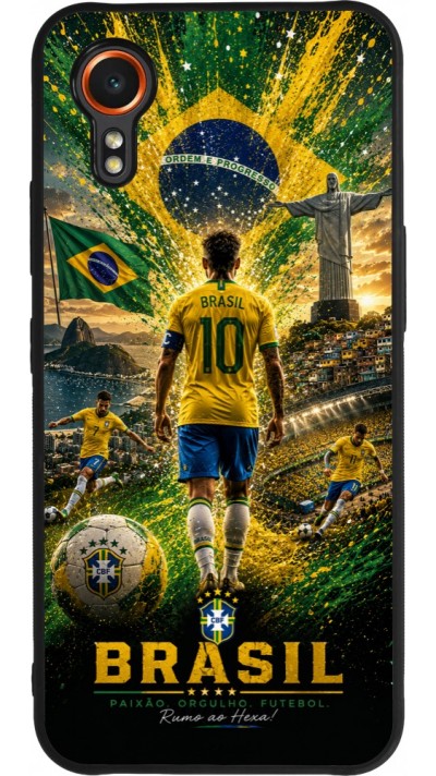 Coque Samsung Galaxy XCover 7 - Silicone rigide noir Football Brésil splash 2026