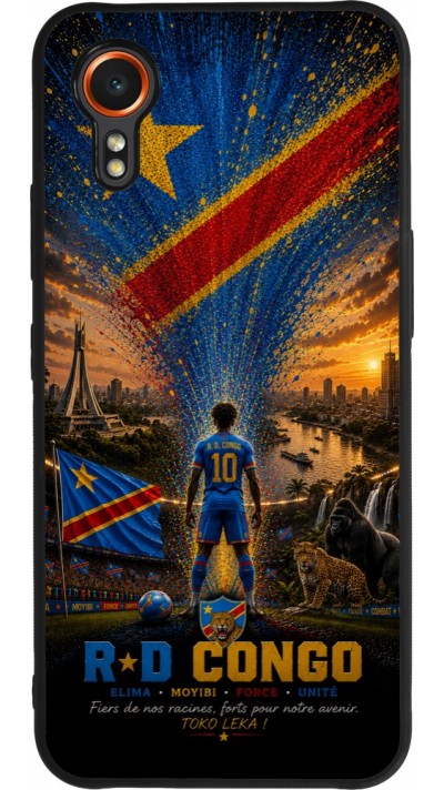 Coque Samsung Galaxy XCover 7 - Silicone rigide noir Football République démocratique du Congo splash 2026