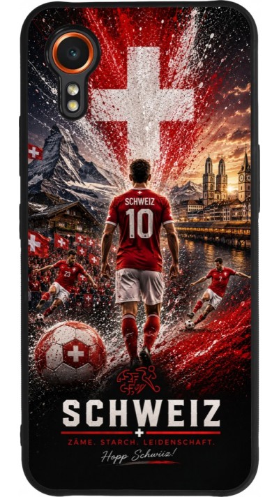 Coque Samsung Galaxy XCover 7 - Silicone rigide noir Football Schweiz splash 2026