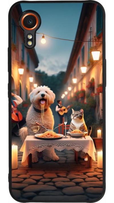 Coque Samsung Galaxy XCover 7 - Silicone rigide noir Valentine 2024 Dog & Cat Candlelight