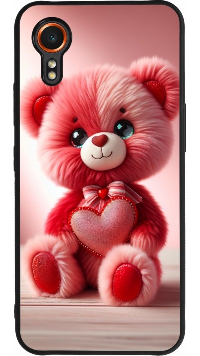 Coque Samsung Galaxy XCover 7 - Silicone rigide noir Valentine 2024 Ourson rose