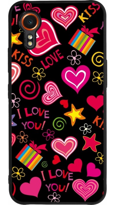 Coque Samsung Galaxy XCover 7 - Silicone rigide noir Valentine 2023 love symbols
