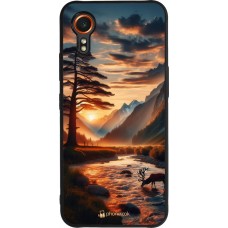Samsung Galaxy XCover 7 Case Hülle - Silikon schwarz Tal Sonnenuntergang Hirsch Baum
