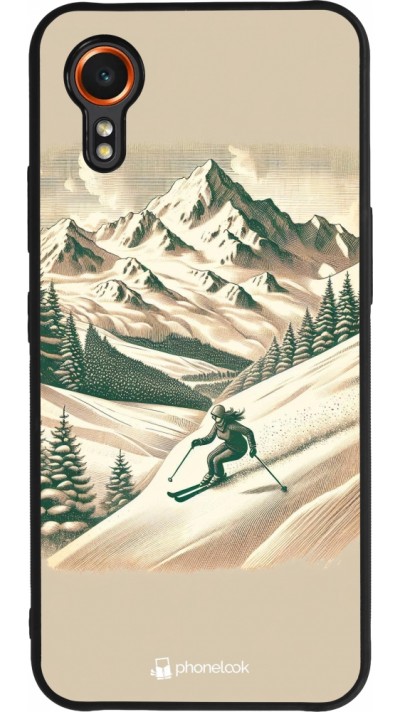 Coque Samsung Galaxy XCover 7 - Silicone rigide noir Vintage Ski Mountain