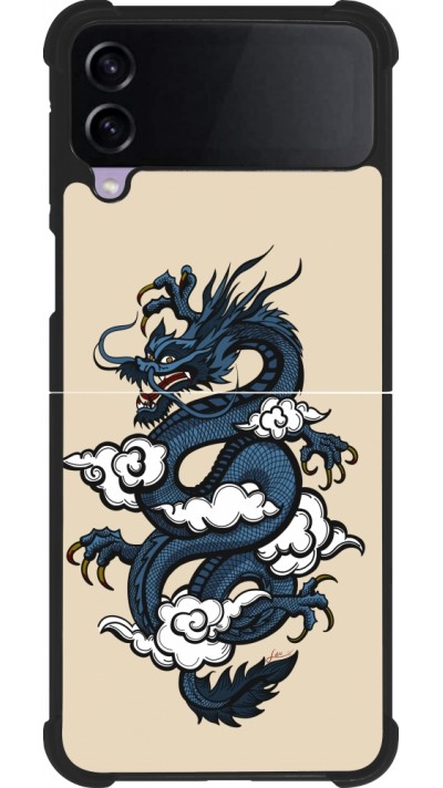 Coque Samsung Galaxy Z Flip3 5G - Silicone rigide noir Blue Dragon Tattoo