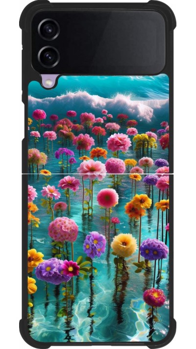 Samsung Galaxy Z Flip3 5G Case Hülle - Silikon schwarz Blumenmeer Wellen