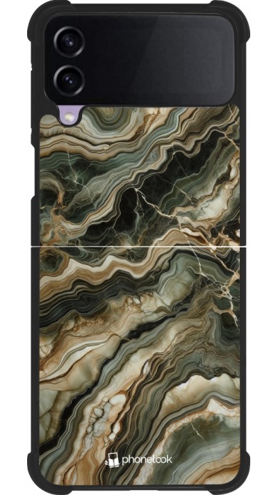 Coque Samsung Galaxy Z Flip3 5G - Silicone rigide noir Marbre Olive