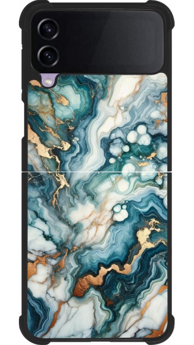 Coque Samsung Galaxy Z Flip3 5G - Silicone rigide noir Marbre Vert Bleu Doré