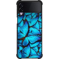 Coque Samsung Galaxy Z Flip3 5G - Silicone rigide noir Papillon bleu