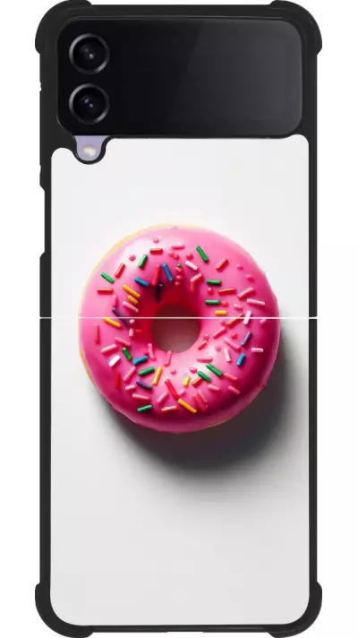 Coque Samsung Galaxy Z Flip3 5G - Silicone rigide noir Weißer Hintergrund, pinker Donut