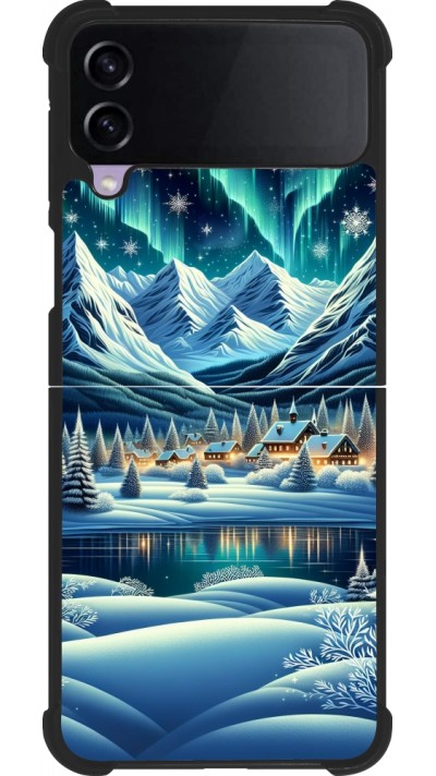 Samsung Galaxy Z Flip3 5G Case Hülle - Silikon schwarz Verschneites Bergdorf am See in der Nacht