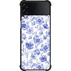 Samsung Galaxy Z Flip3 5G Case Hülle - Silikon schwarz Spring 23 watercolor blue flowers