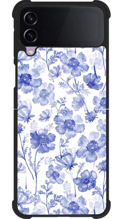 Samsung Galaxy Z Flip3 5G Case Hülle - Silikon schwarz Spring 23 watercolor blue flowers