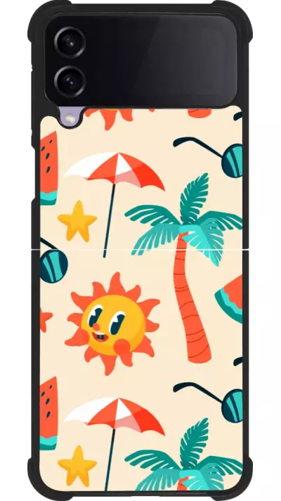 Coque Samsung Galaxy Z Flip3 5G - Silicone rigide noir Summer 2025 Pattern soleil